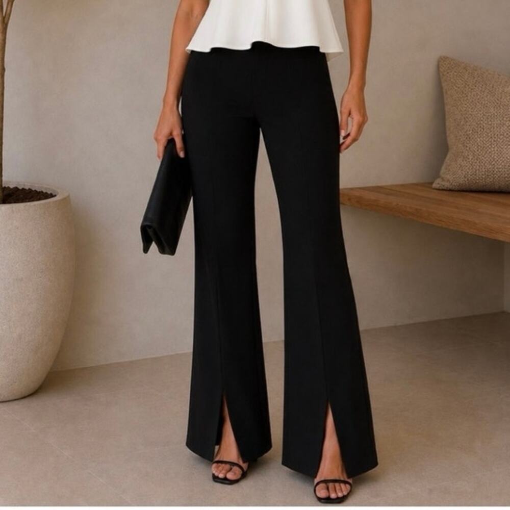 Zara Black High Rise Flared Split Hem Pants size Junior medium NWT